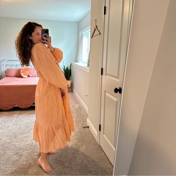 Emerson Fry India Collection Pink Peach Metallic Long Sleeve Maxi Dress M/L - Picture 2 of 16